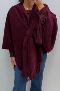 Poncho met franjes Miep wijnrood