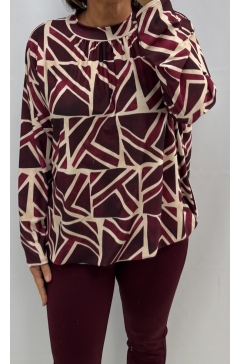 Shirt van DIKKERE stof en opstaande kraag Jill Prisma wijnrood