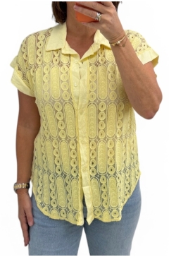 Blouse van kant met cirkels en ovalen Misu geel