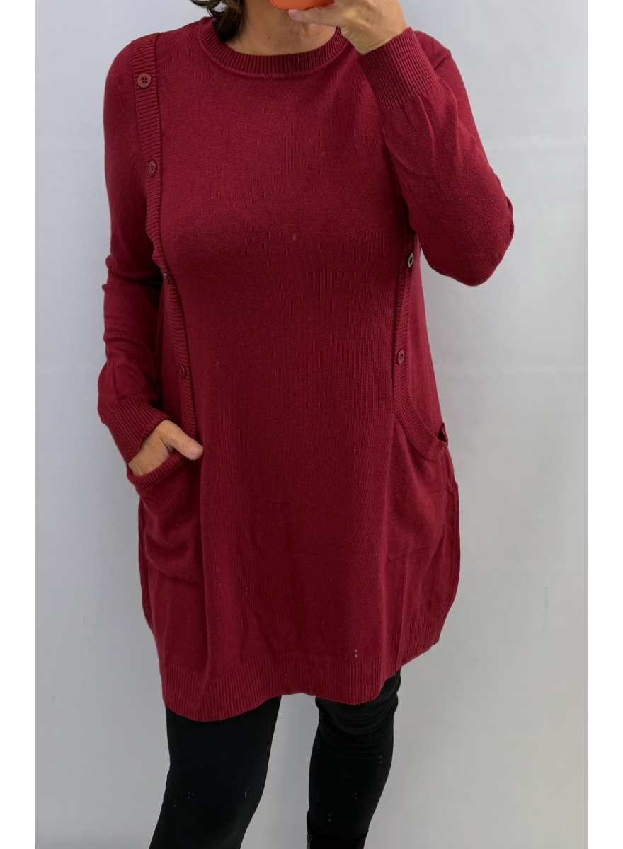 Trui/tuniek met knoop details bordeaux (880#)