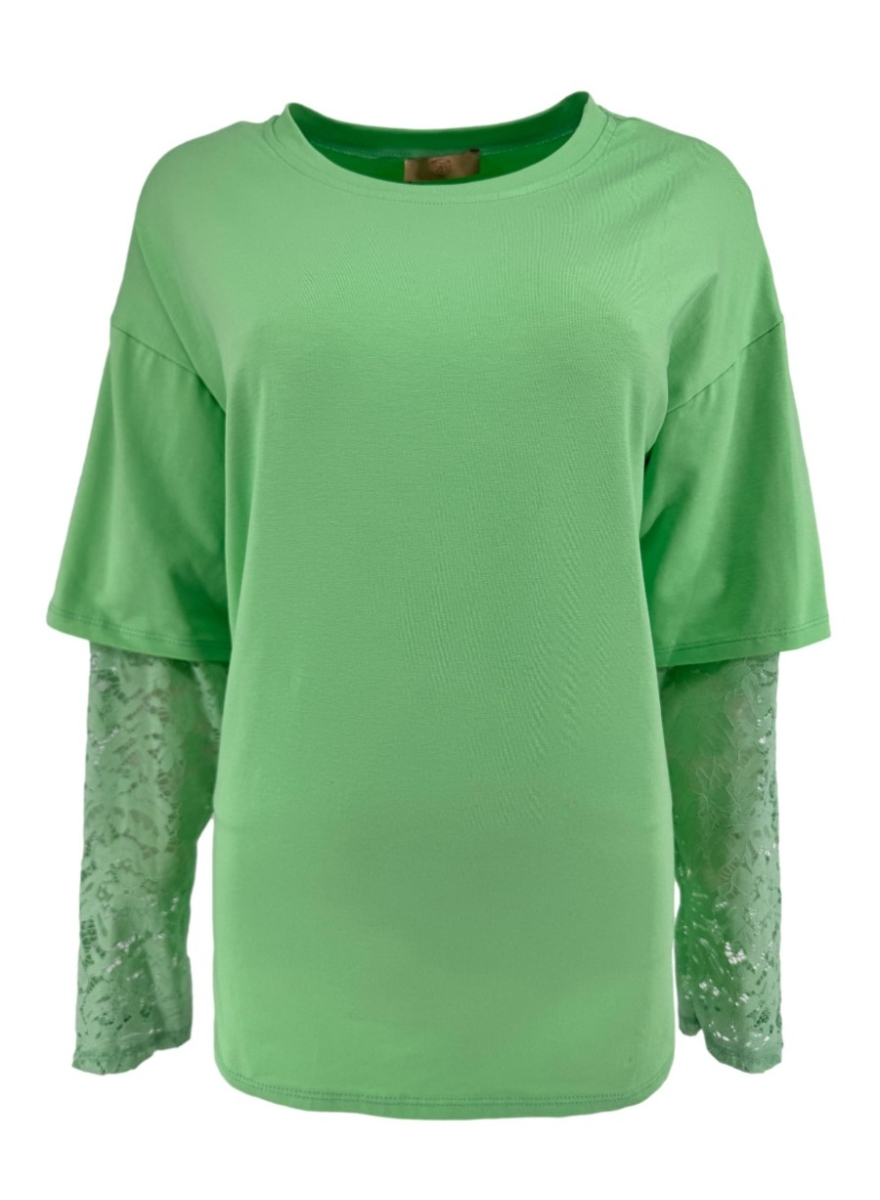 T-Shirt met kanten mouw Pien licht groen SALE