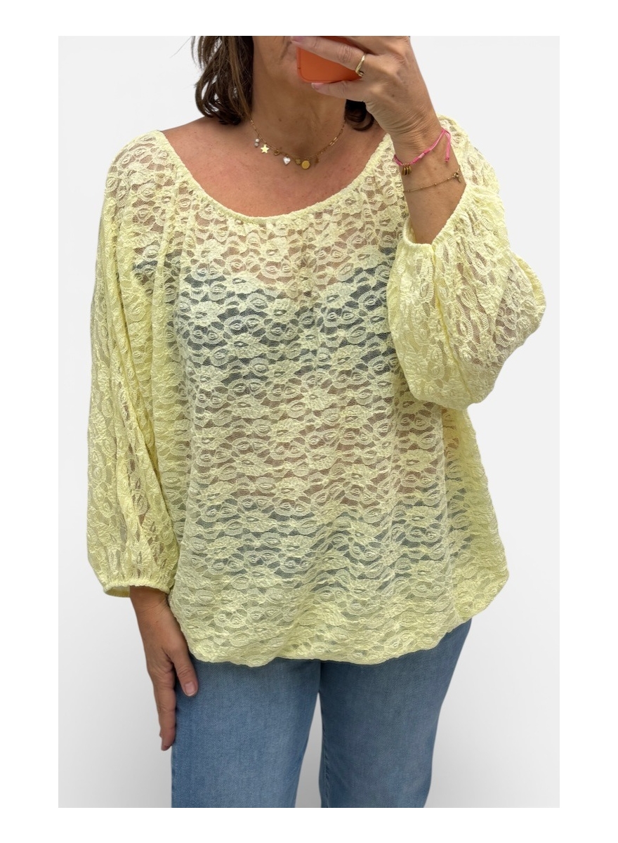 Ballon blouse met lange mouw van kant geel