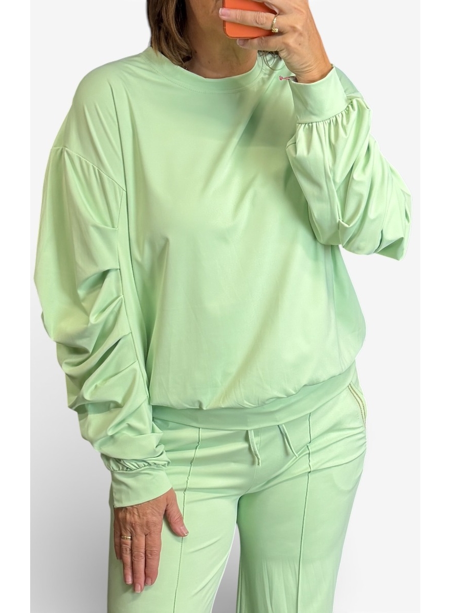 Travelstof blouse met geplooide mouw Puk licht groen (TVB)