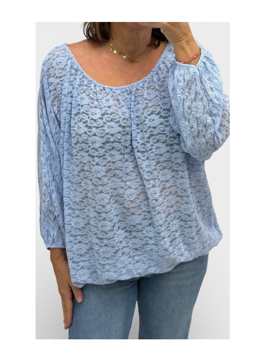 Ballon blouse met lange mouw van kant blauw