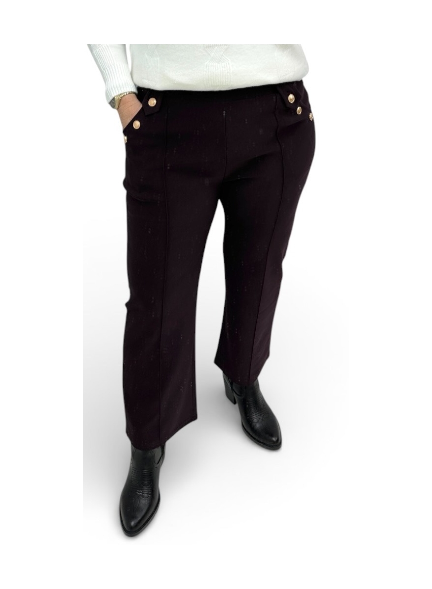 Petite broek met gouden knopen aubergine (F810)