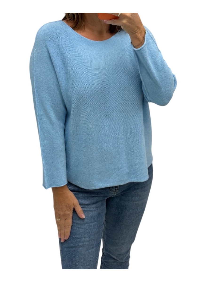 Trui met LANGE MOUW en naad op de mouw licht blauw