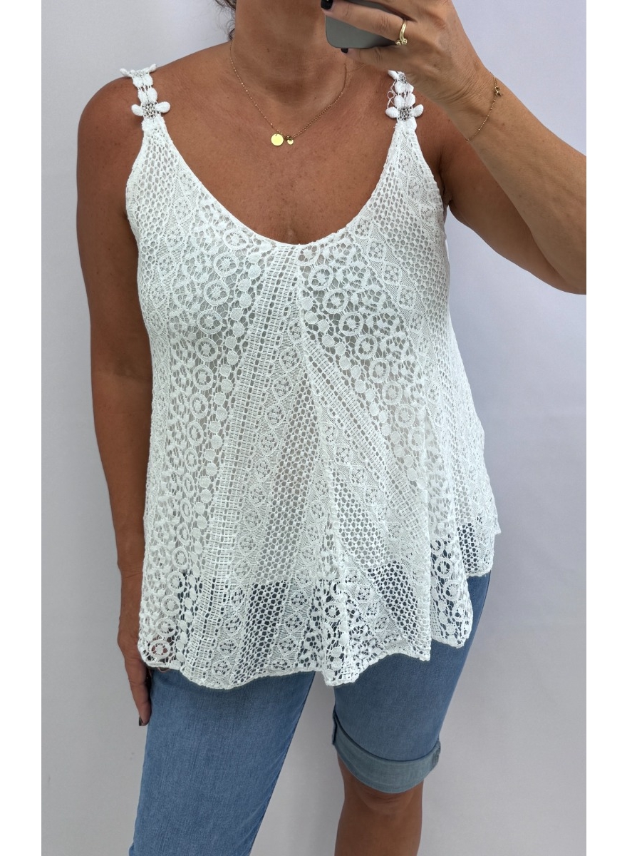 Top van kant met bloemen bandje Pixie off-white