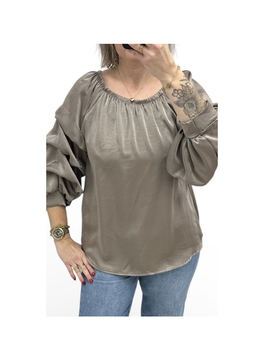 Satijn-look blouse met waterval mouw Melissa taupe