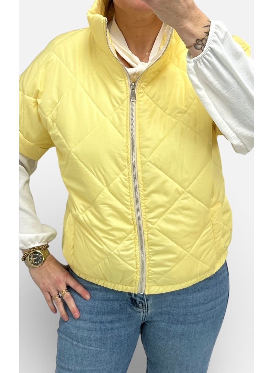 Bodywarmer met ruit en ZILVEREN rits geel