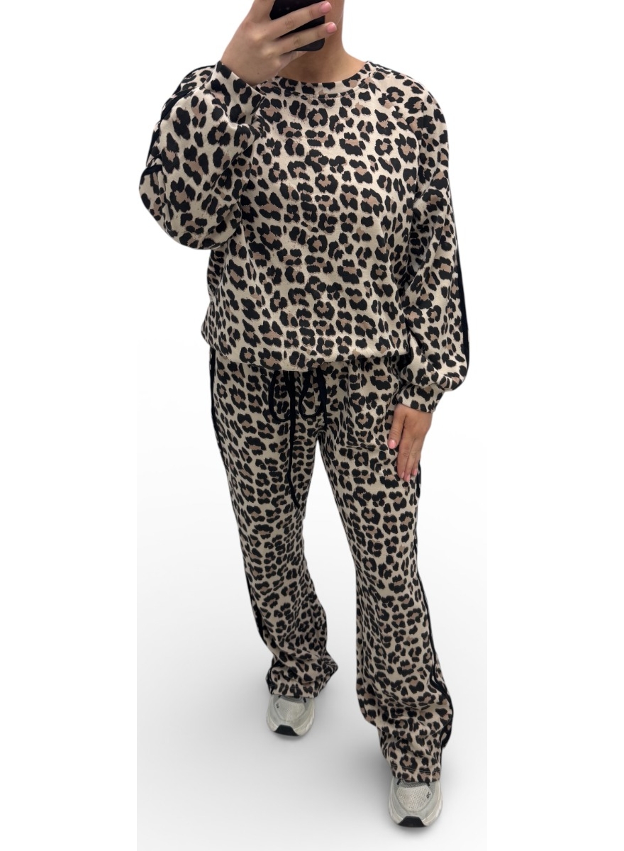 2-delig panterprint set met bies priscilla zwart