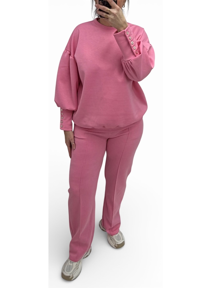 2-delig set met 5 knopen op de mouw Inge roze