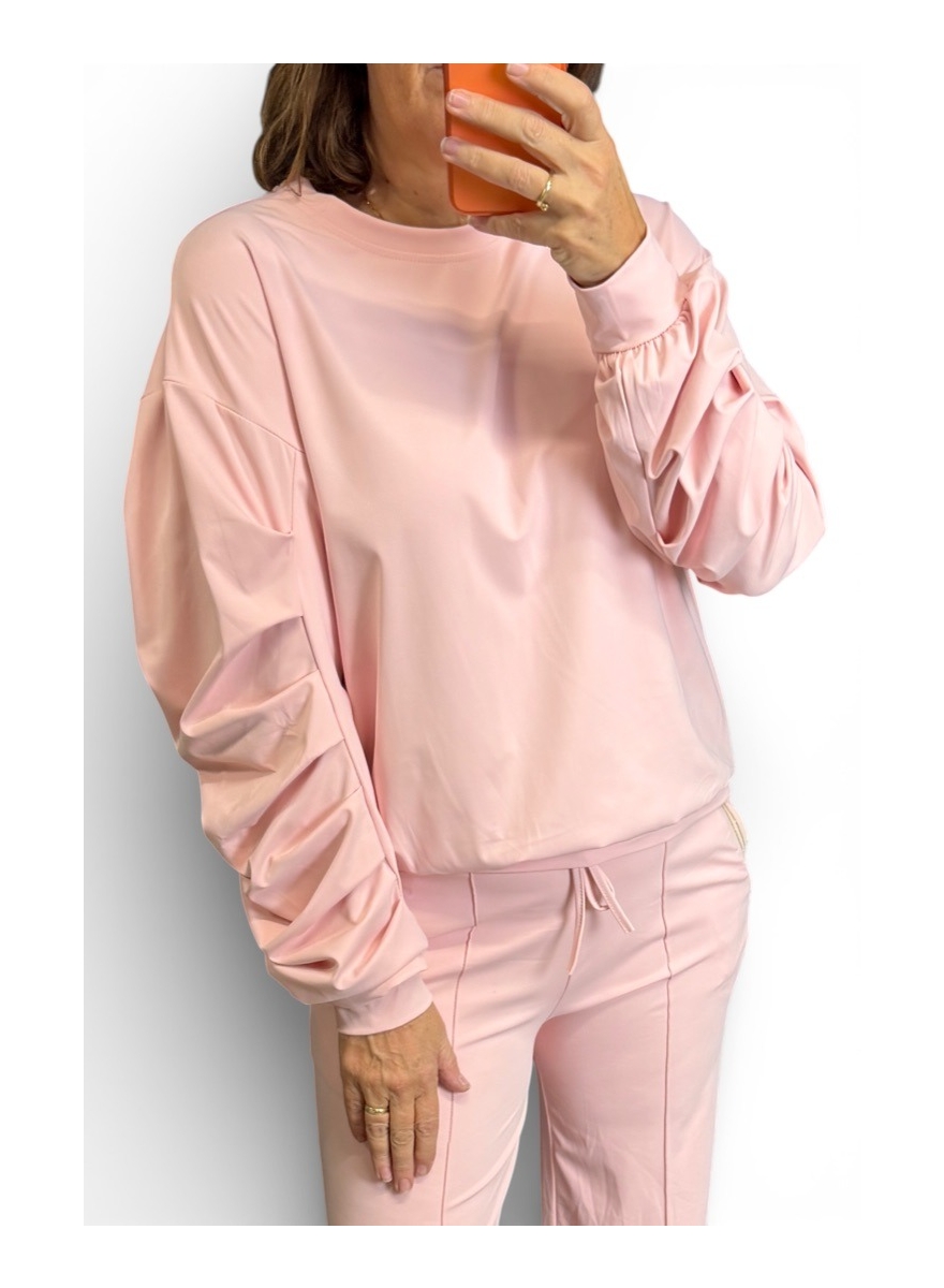 Travelstof blouse met geplooide mouw Puk licht roze (TVB)