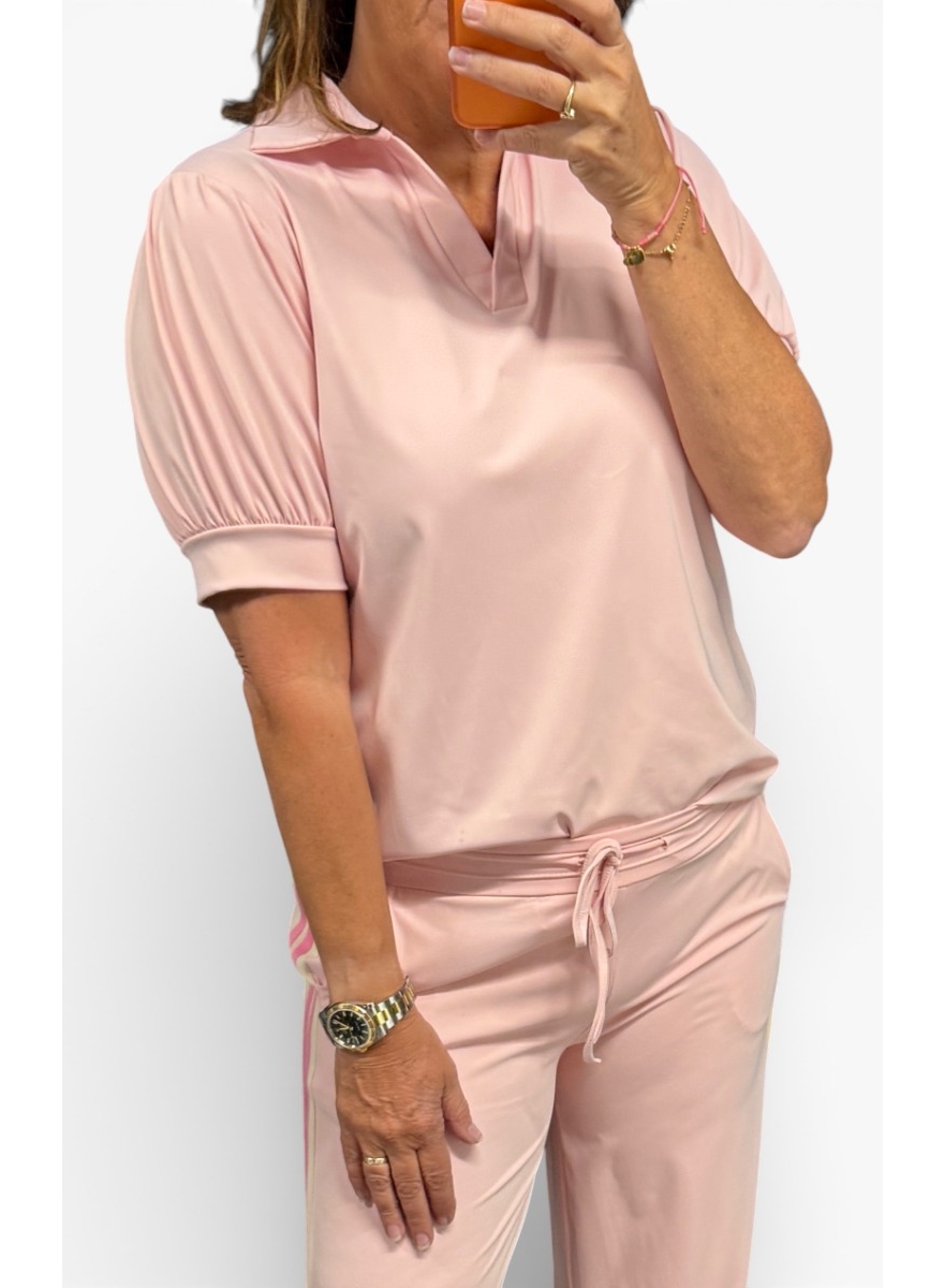 Travelstof shirt met kraag Wynona licht roze (TVB)