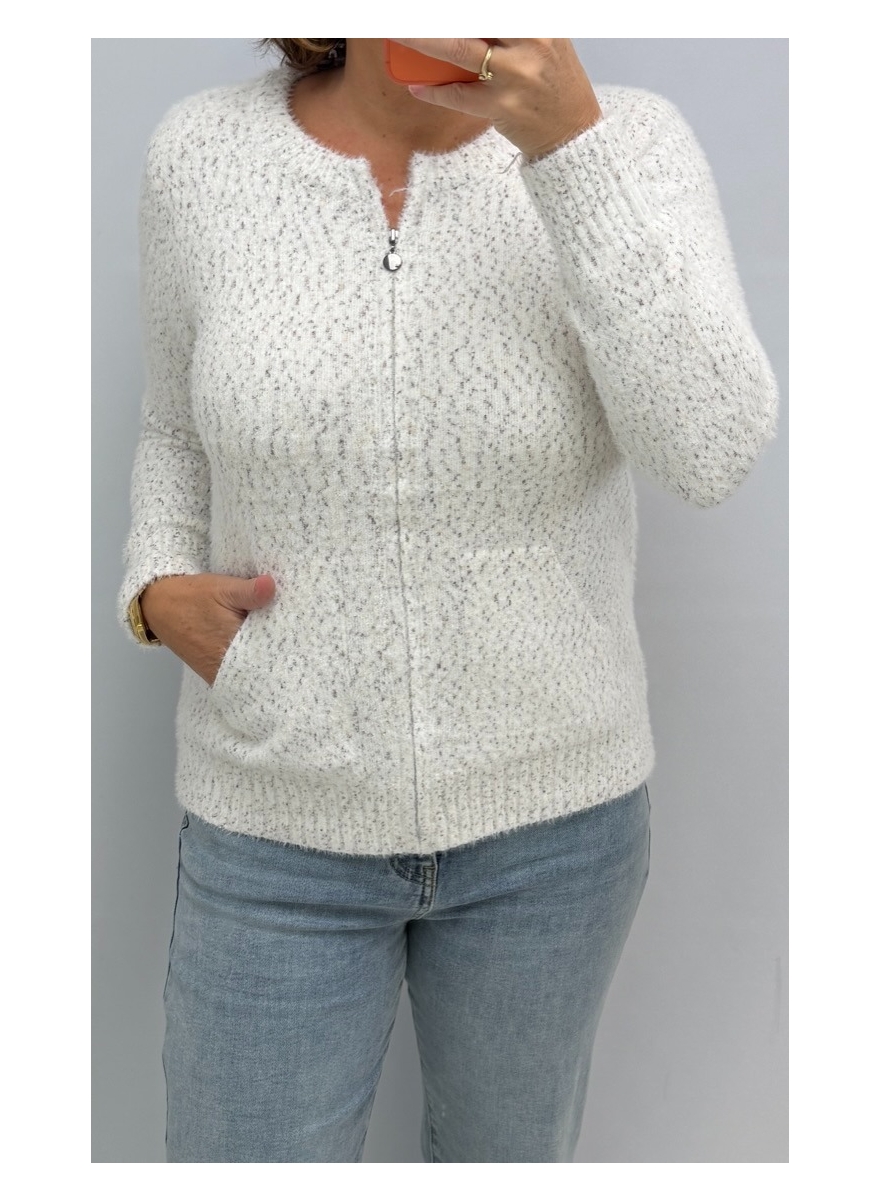 Vest met spikkeltjes en ritssluiting bruin (Q373)