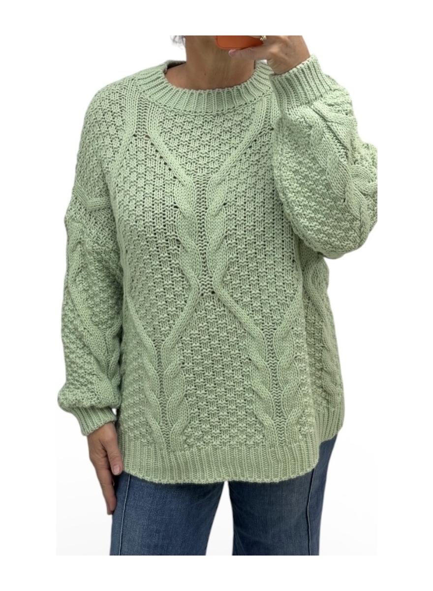 Trui met gevlochten kabel details Nora groen