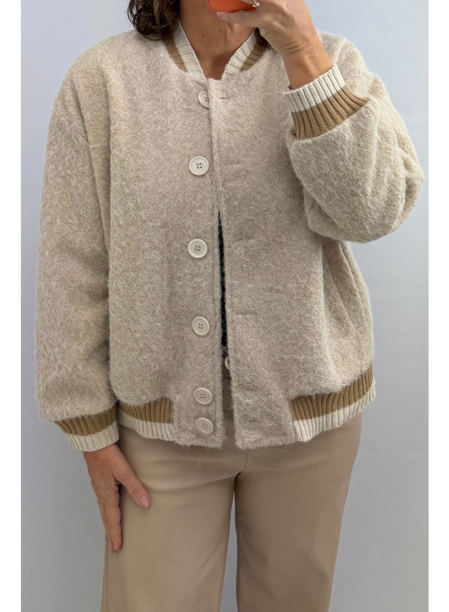 Fuzzy bomber jack met knopen Celine beige SALE 