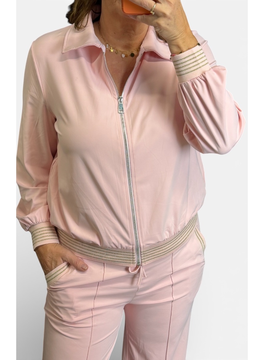 Travelstof vest met glitter bies Kimberly licht roze (TVB)