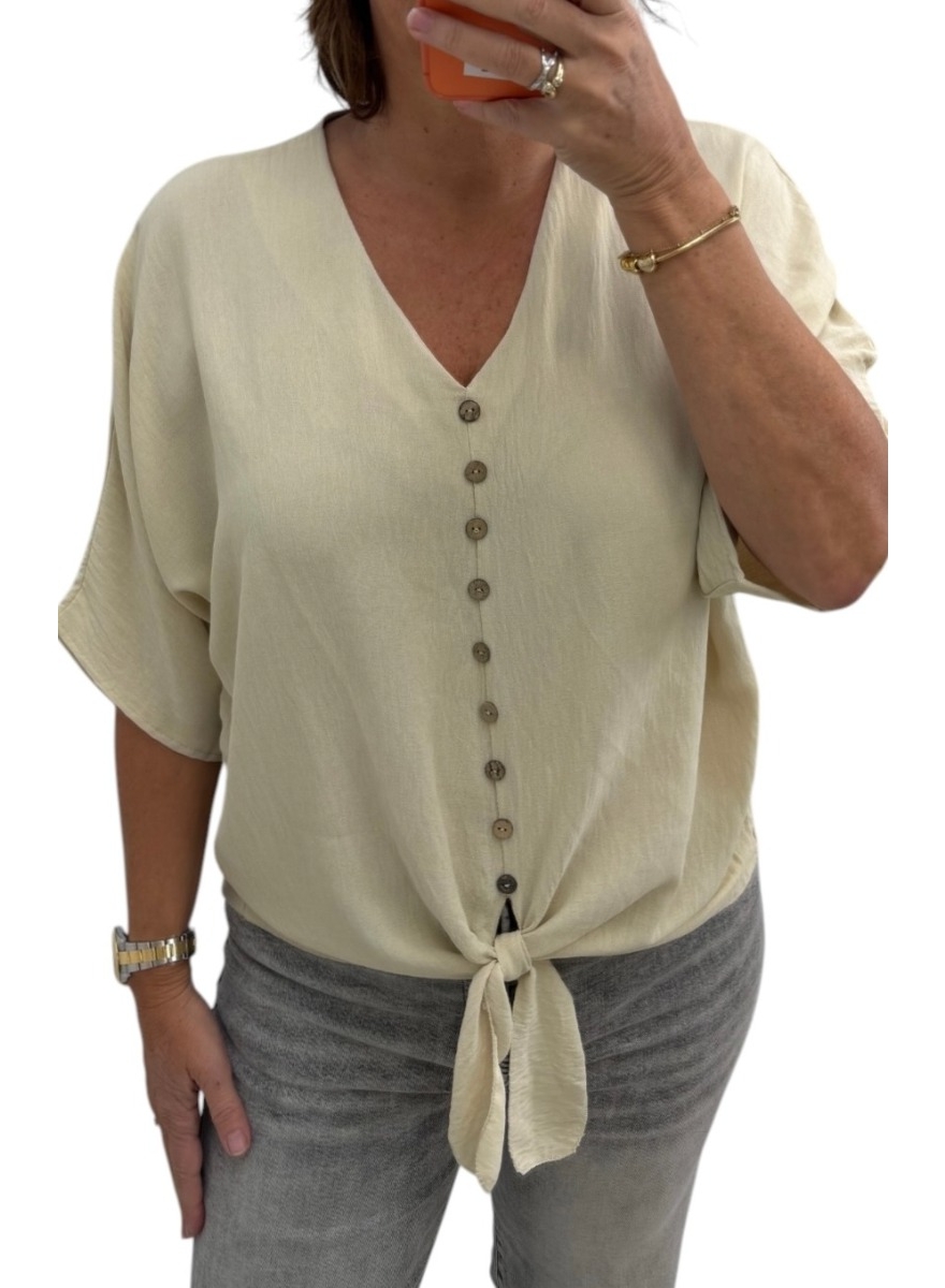 Blouse met knoop en knopen Victoria honingbeige TKD