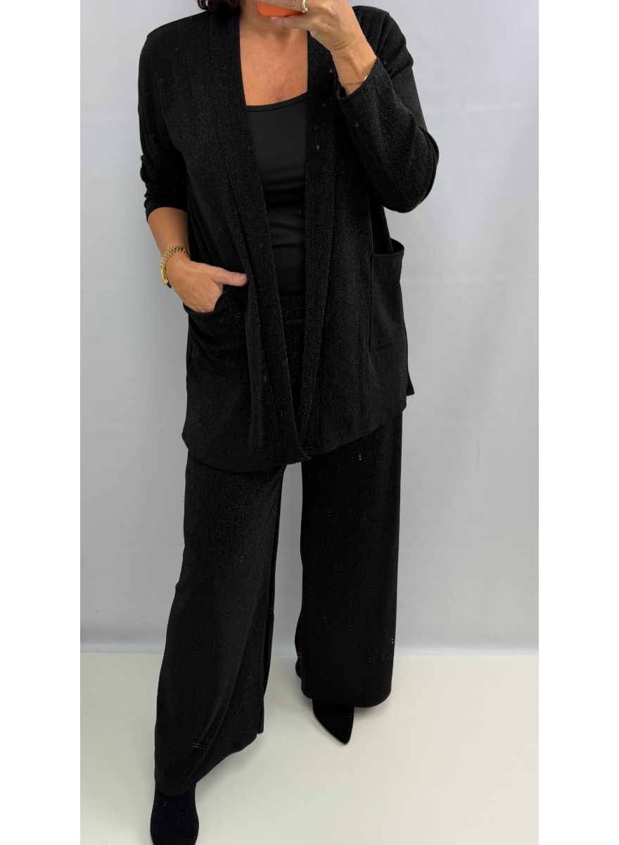 2-delig pak met broek en vest Striped Jany zwart