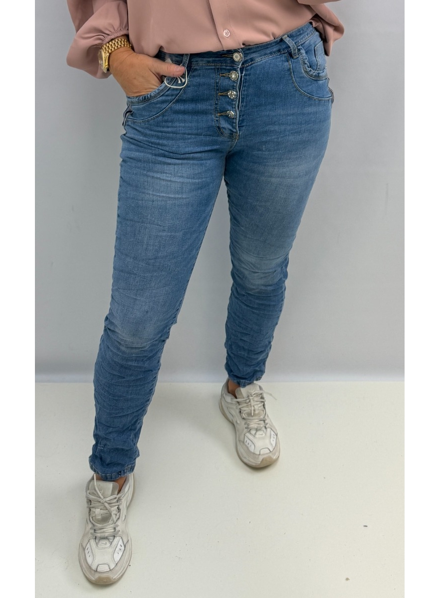 Karostar denim jeans met gekleurd biesje (K2571) 