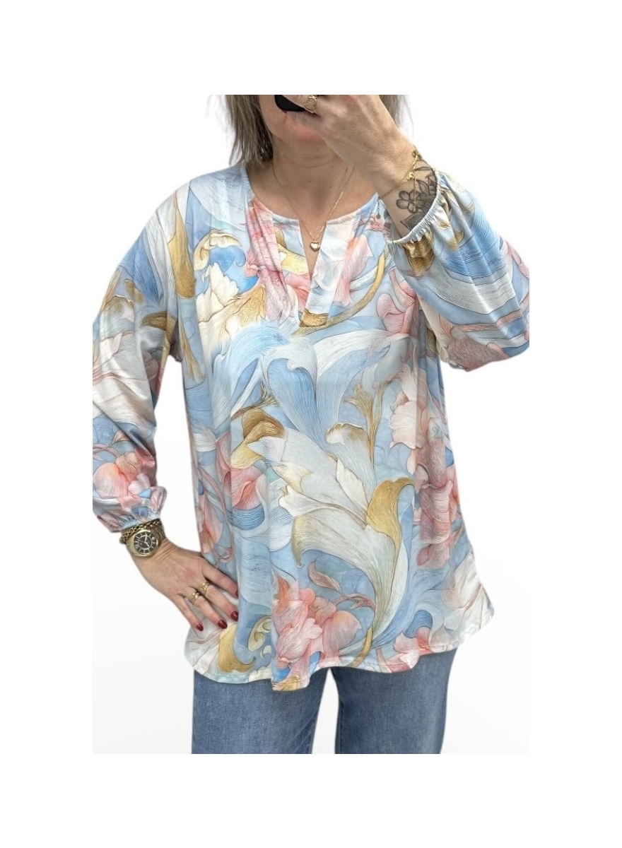 Shirt met lange mouw en opstaande boord Jony bloom blauw