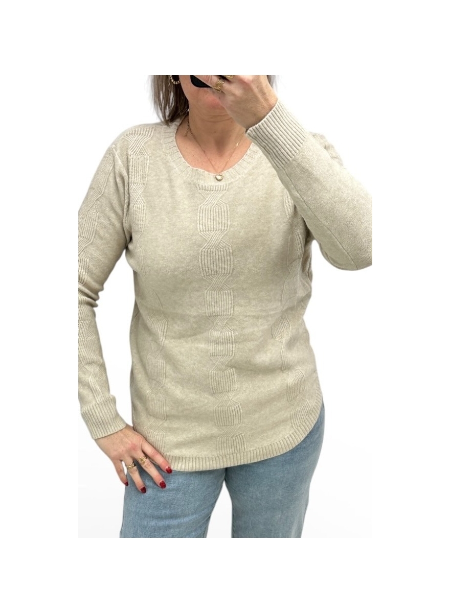 Trui met kabel detail en lange mouw beige (F-295)