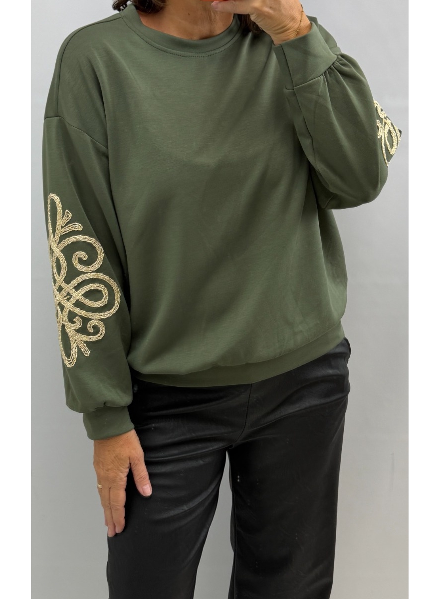 Sweater met goud detail op de mouw Sibelle army