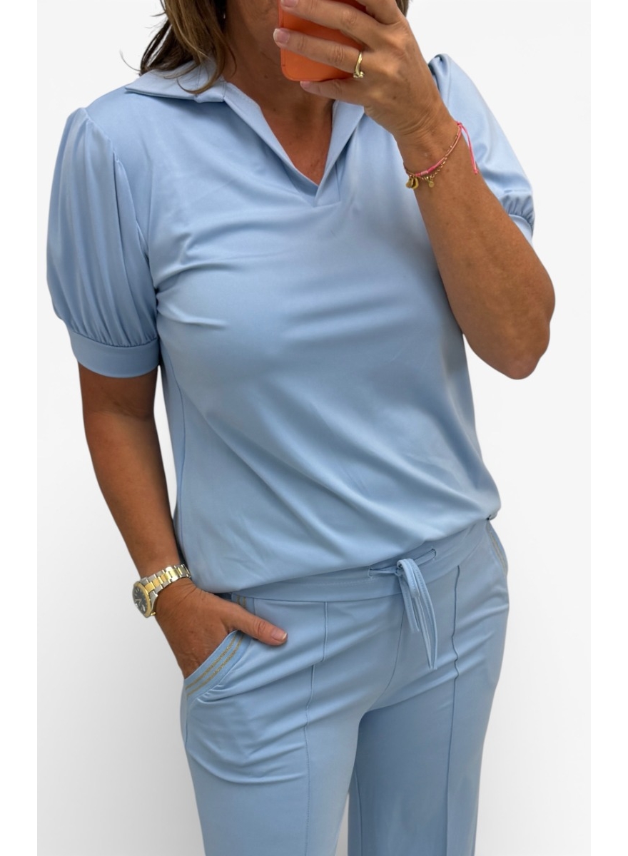 Travelstof shirt met kraag Wynona licht blauw (TVB)