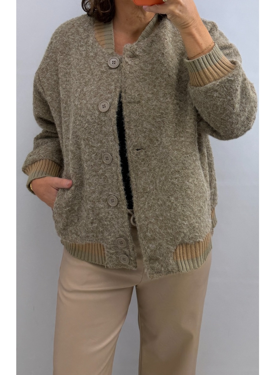 Fuzzy bomber jack met knopen Celine taupe SALE 