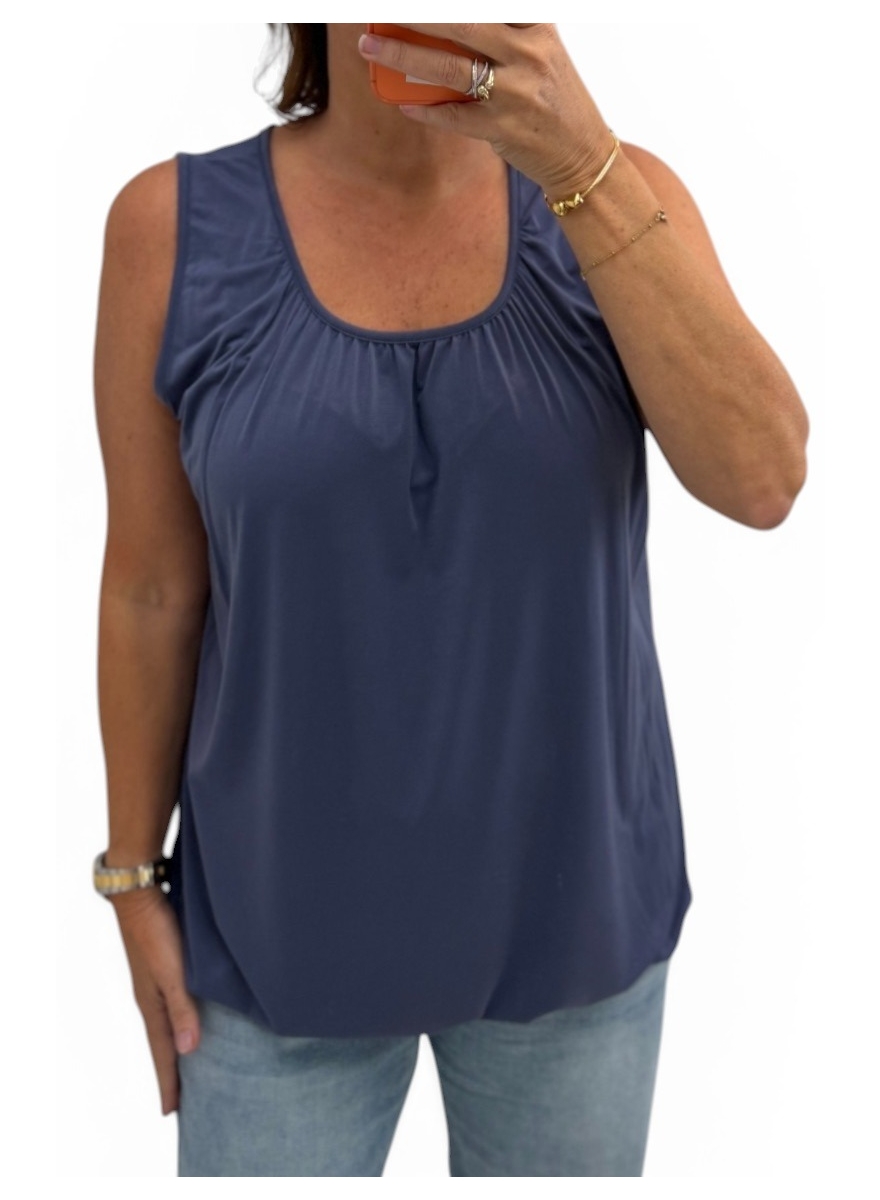Basic ballon top in TRAVELSTOF uni jeans blauw BBT