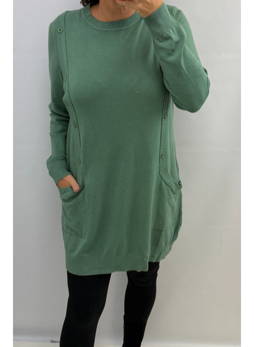 Trui/tuniek met knoop details groen (880#)