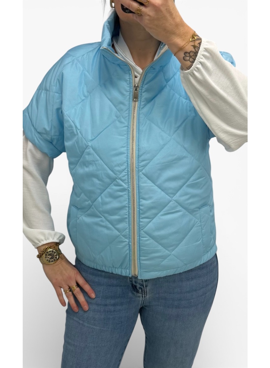 Bodywarmer met ruit en ZILVEREN rits blauw