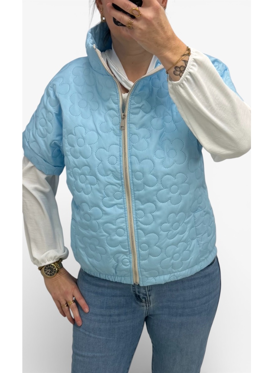 Bodywarmer met bloemen motief blauw