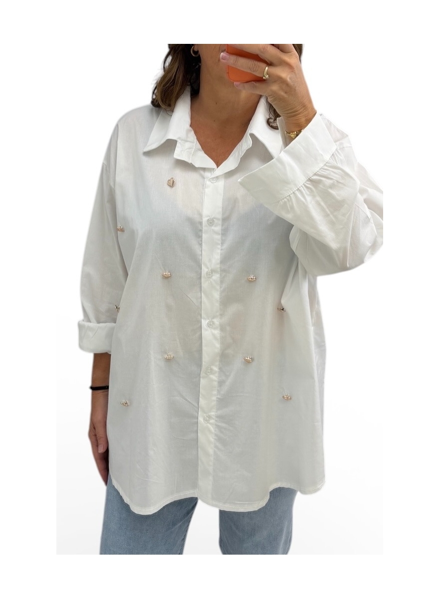 Blouse met knopen en kraag met hartjes off-white