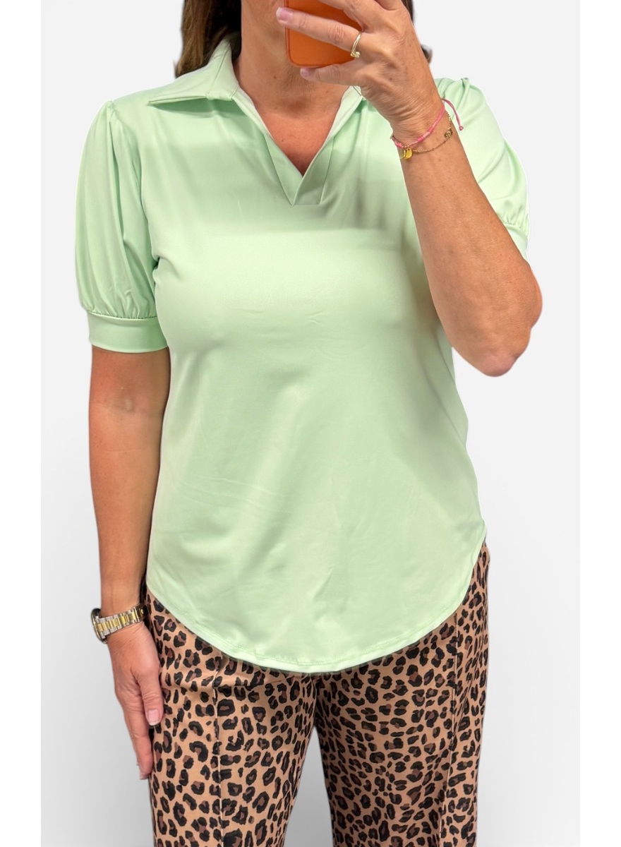 Travelstof shirt met kraag Wynona licht groen (TVB)