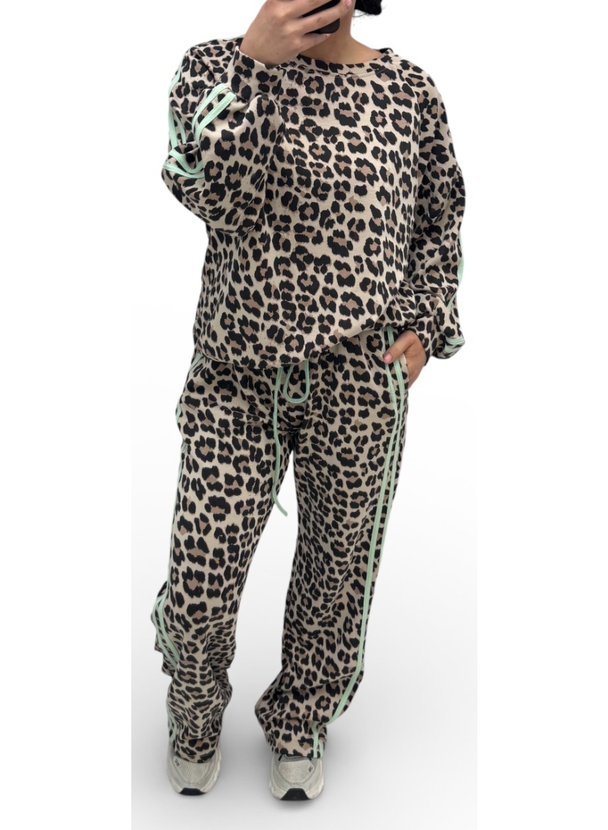 2-delig panterprint set met bies priscilla groen