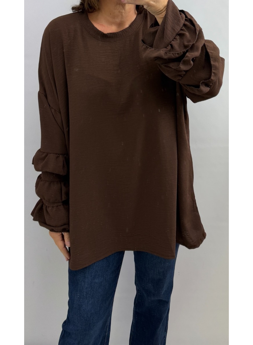 Oversized blouse met volant mouw Kelly bruin