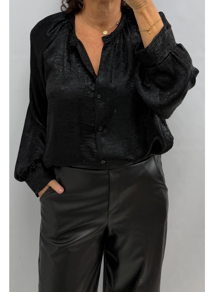 Blouse met glanseffect Pierrot zwart 