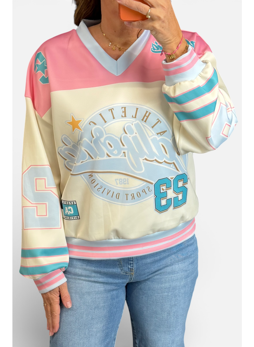 Sweater met v-hals California sports roze