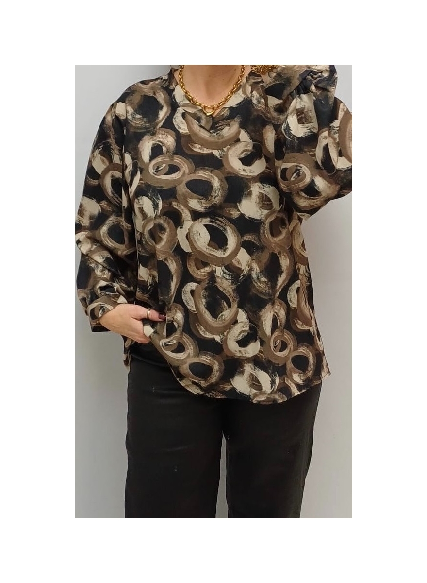 Blouse met v-hals en painted circles zwart