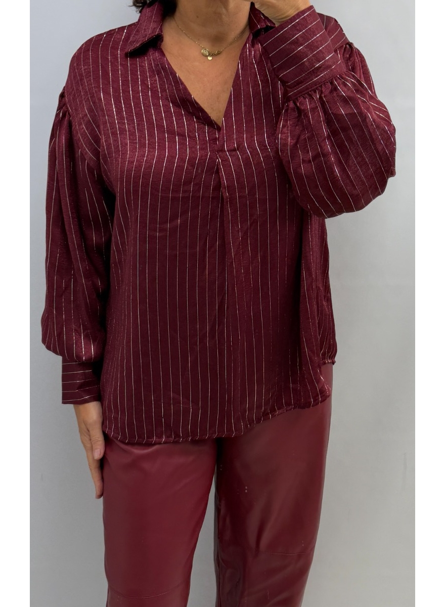 Blouse met kraag silver striped Britt bordeaux 