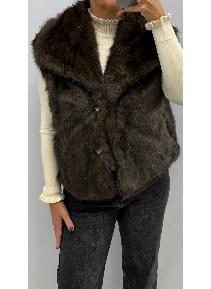 Fakefur/bont bodywarmer met grote kraag Elisa bruin (XY505) SALE