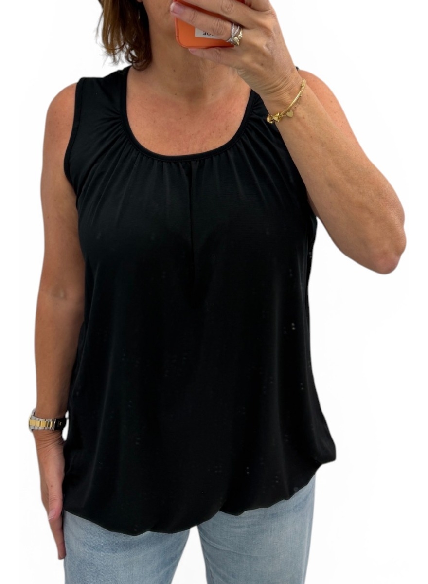 Basic ballon top in TRAVELSTOF uni zwart BBT