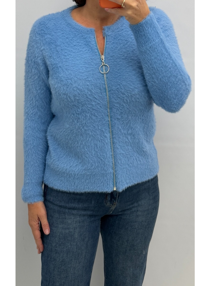 Vest met ronde hals fuzzy jeansblauw (M5)