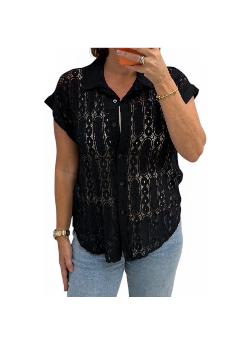 Blouse van kant met cirkels en ovalen Misu zwart