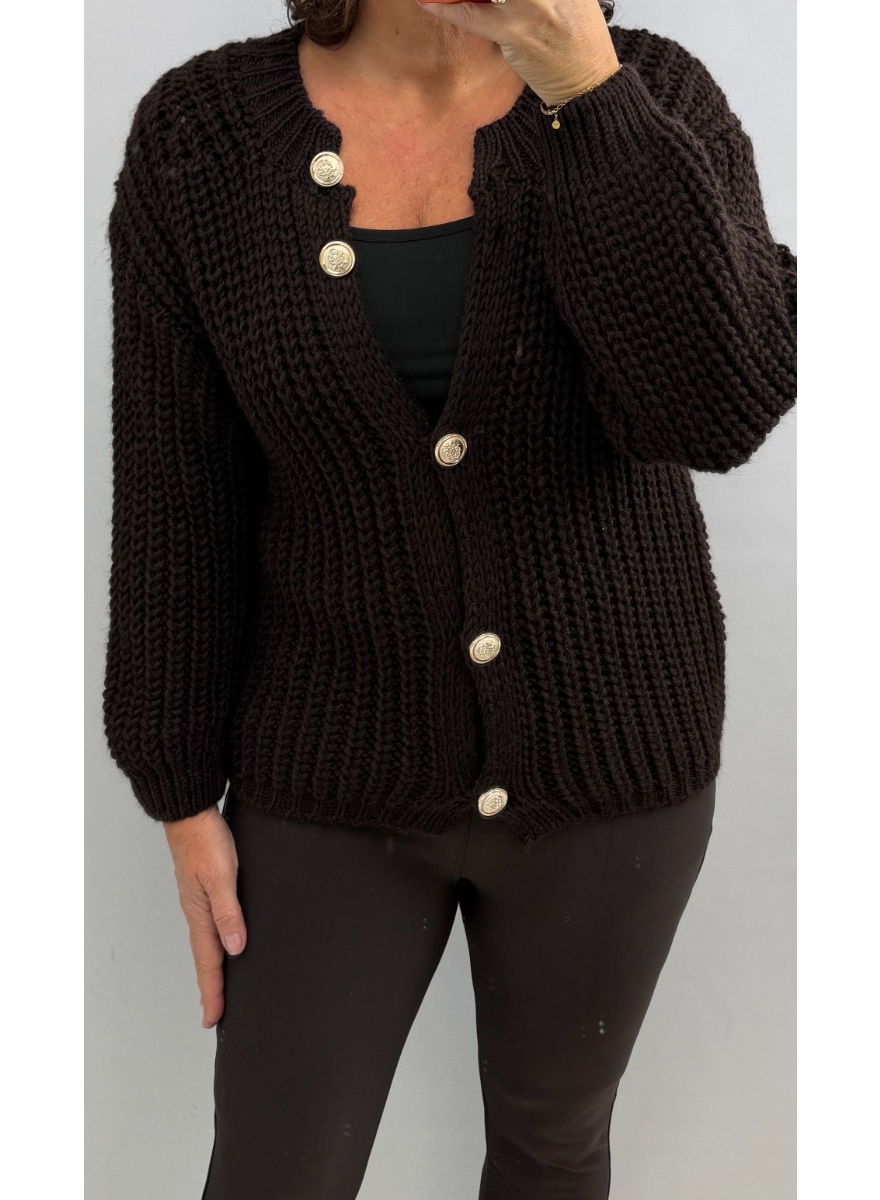 Grof gehaakt vest met knopen Lilo bruin SALE 