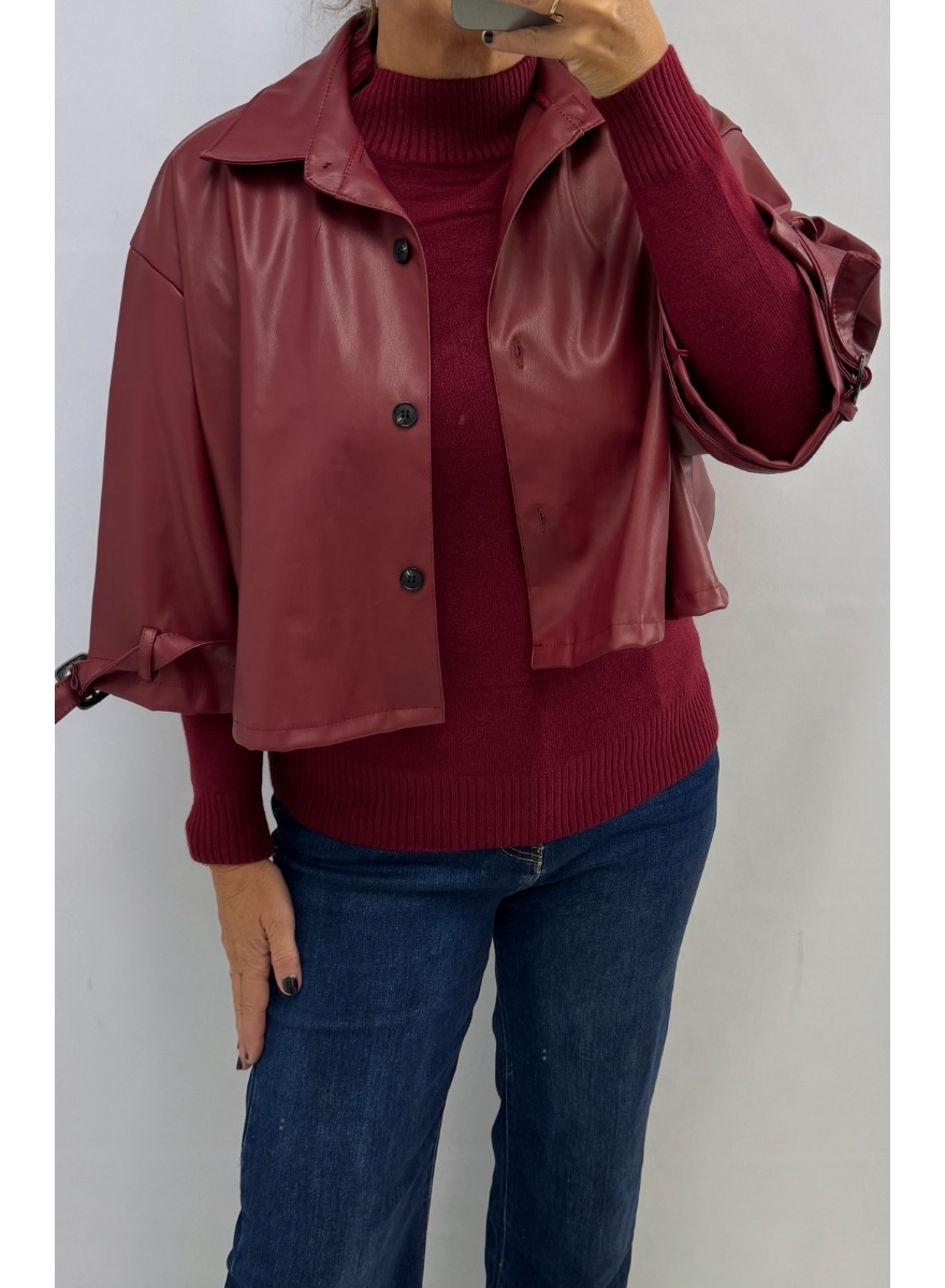 Leather-look jack met knopen Ceci bordeaux SALE