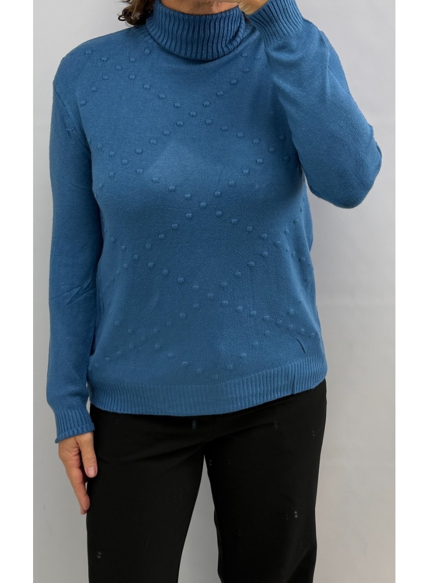 Trui met bolletjes patroon petrol (505) YT facebook