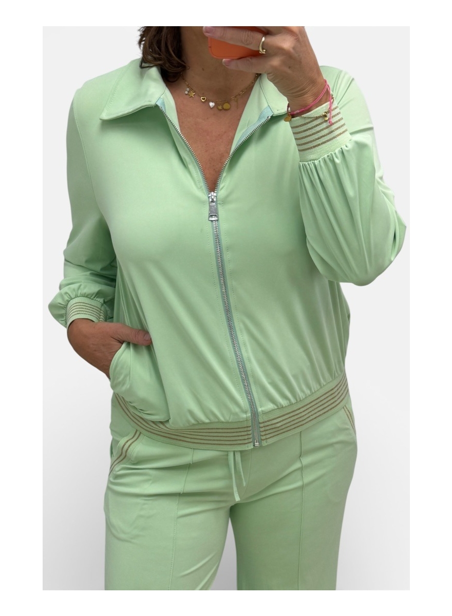 Travelstof vest met glitter bies Kimberly licht groen (TVB)