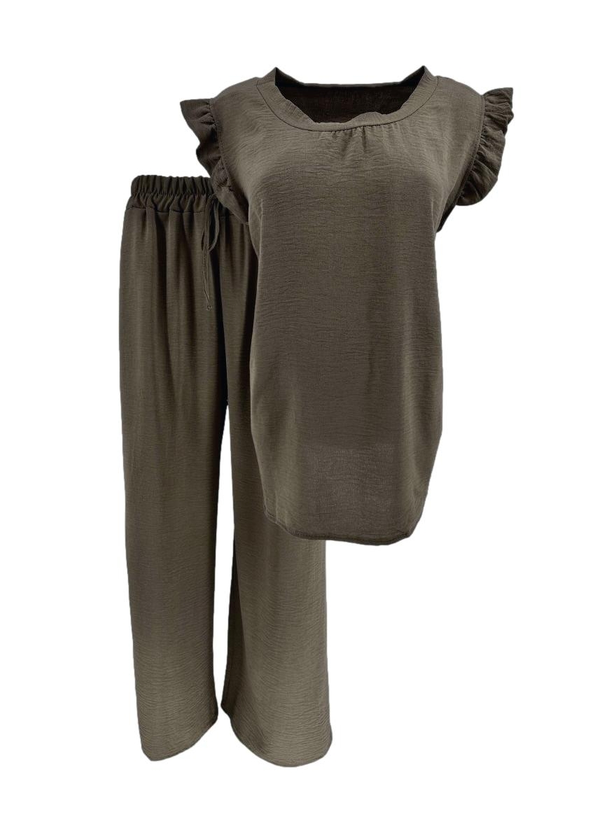 2-delig set met shirt en lange broek Lacey donker bruin (TDS)